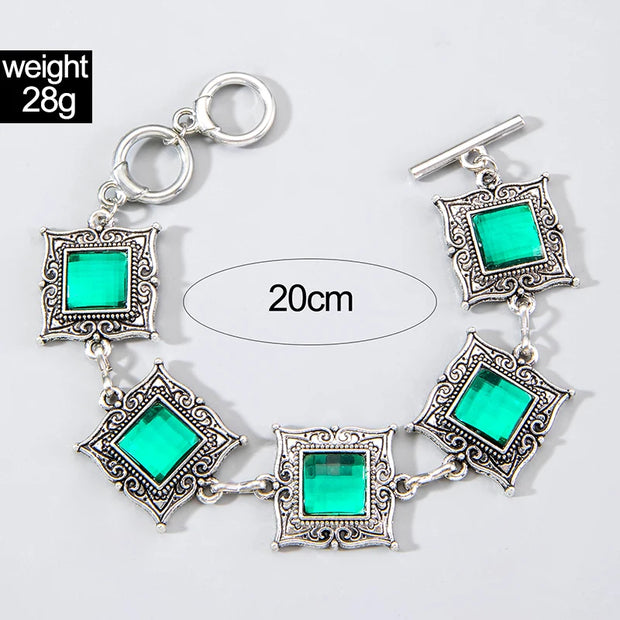 Vintage Green Stone Bracelets for Women Luxury Crystal Stone Flowers Opening Bangle Adjustable Jewelry Accessories - Luxe Ladies Moda