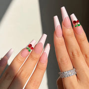 24pcs/Box Long T Handmade French Flame Wave Love With Diamond False Nail Enhancement Waterproof Gel Fake Nails