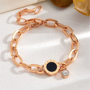 316L Stainless Steel Black And White Fritillaria Roman Round Plate Elegant And Charming Golden Gril Bracelet Evening Jewelry