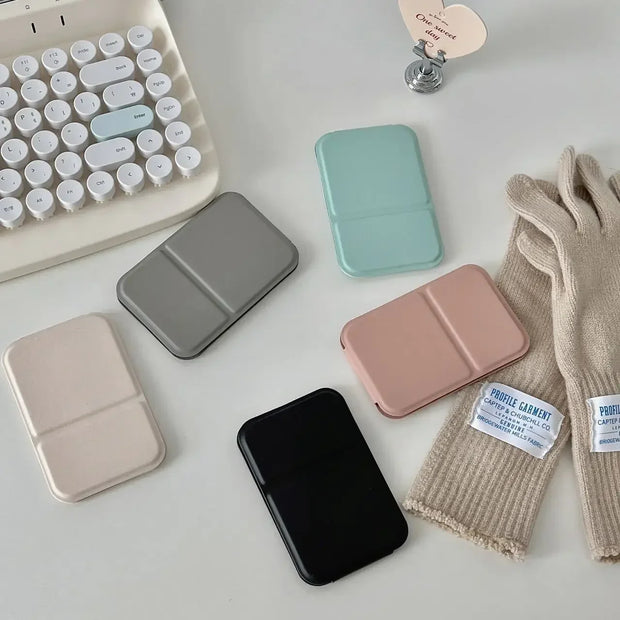 Desktop Makeup Mirror Solid Color PU Leather Simple Portable Handheld Makeup Mirror Foldable Student Compact Cute Pocket Mirror - Luxe Ladies Moda