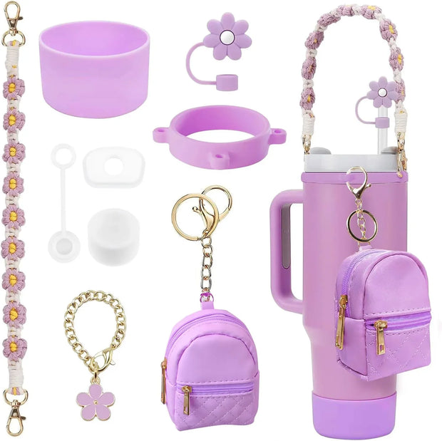 9PCS Cup Accessories Set Water Bottle Handle Strap Coin Purse Silicone Cup Boot Straw Cover for Stanley Cup 30oz & 40oz Tumbler - Luxe Ladies Moda