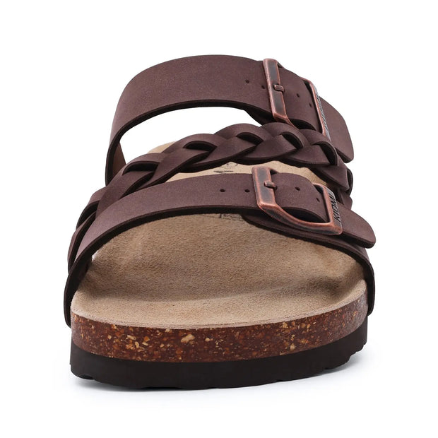 Women's Cork Footbed Sandals With Arch Support Summer Women Cork Slippers Slip-On Slide Sandals With Adjustable Buckle