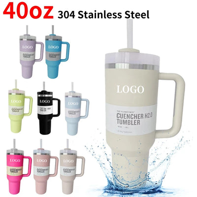 40oz Insulated Tumbler With Lid and Straws Stainless Steel Coffee Tumbler with Handle Double Wall Vacuum Leak Proof Coffee Cup - Luxe Ladies Moda