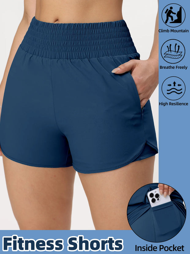 Women Side Zippered Pocket With Inner Lining Shorts Quick Drying Running Fitness Yoga Leisure Sport Shorts - Luxe Ladies Moda