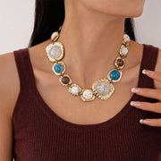 Vintage Retro Resin Necklace Earring Fashion Exquisite Irregular Geometric Necklace Exaggerated Temperament Collarbone Necklace