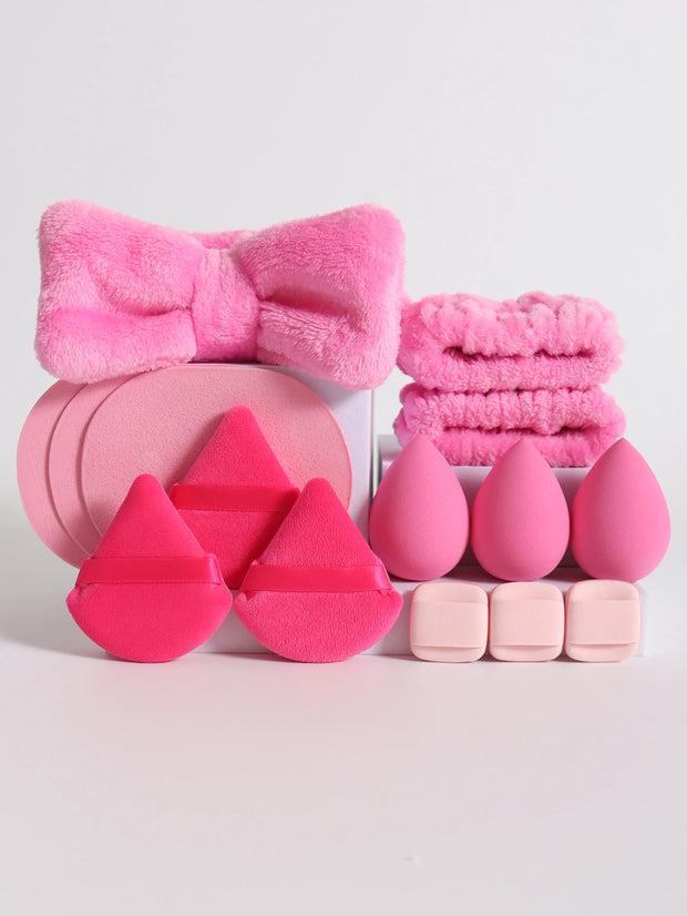15Pcs Multi-Colored Fluffy Headband and Makeup Sponge Set-Sweet Style, Perfect Beauty Assistant - Luxe Ladies Moda