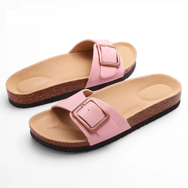 Cork Footbed Flat Slippers Fashion Flip Flops Women Outdoor Beach Shoes With Arch Support Women's Summer Clogs Sandals