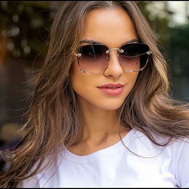Sunglasses For Women ladies Rimless Sun glasses Diamond cutting Lens Brand Designer Ocean Shades Vintage female glasses eyewear - Luxe Ladies Moda