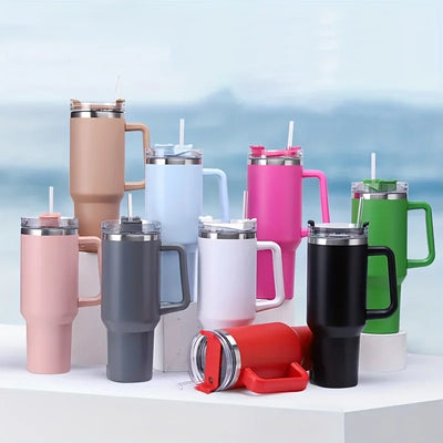 40oz Stainless Steel Water Bottle Travel Car Coffee Mug Personalized Tumbler with Handle Lid Straw Vacuum Thermos Cup - Luxe Ladies Moda