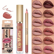 Matte Lipgloss&lip Liner Set 12 Colors Waterproof Luquid Lipstick High Pigmented Long Lasting Waterproof Lips Makeup - Luxe Ladies Moda