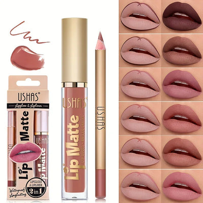 Matte Lipgloss&lip Liner Set 12 Colors Waterproof Luquid Lipstick High Pigmented Long Lasting Waterproof Lips Makeup - Luxe Ladies Moda