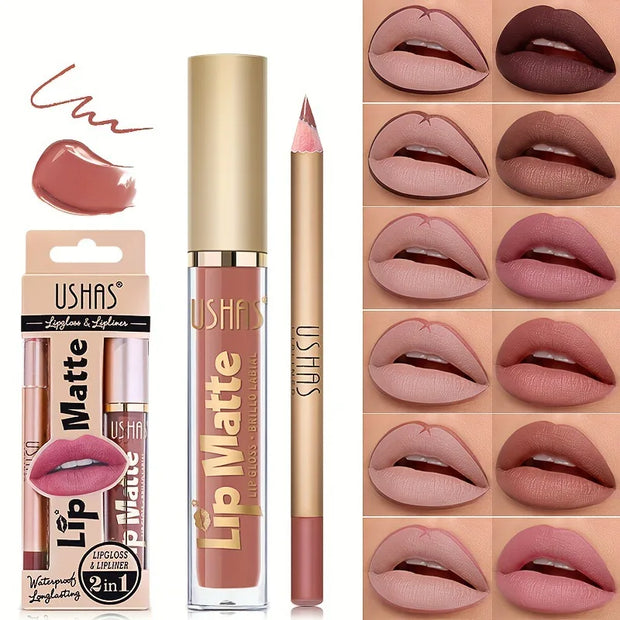 Matte Lipgloss&lip Liner Set 12 Colors Waterproof Luquid Lipstick High Pigmented Long Lasting Waterproof Lips Makeup - Luxe Ladies Moda