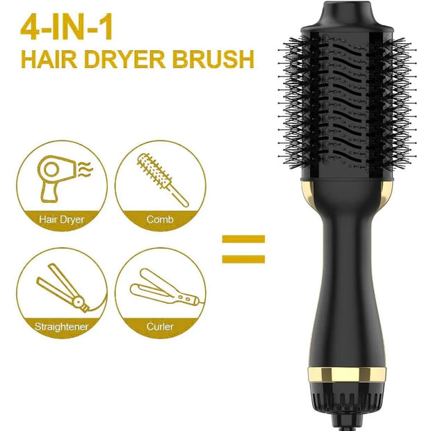 One Step Hair Dryer and Volumiser 1000W Blow Dryer Brush Hot Air Styling Brush Professional Hair Straightener Curler Travel Fri - Luxe Ladies Moda