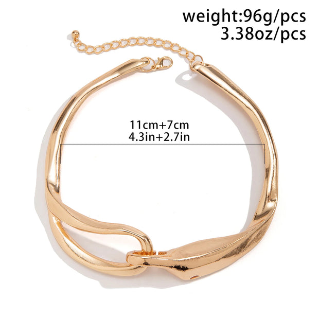 Exaggerated Thick Heavy Metal Buckle Collar Choker Necklace for Women Punk Gold Color Chunky Short Necklace Party