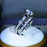 925 Silver Luxury Engagement Rings for Women 2Pcs/Set Shiny Zircon Two Tone Elegant Ring - Luxe Ladies Moda