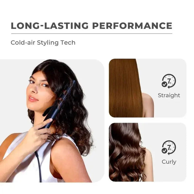 AIRFLOW-Hair Straightener and Curling Iron 2 in 1, Negative Ionic Anti-scald Curling Wand 1.25 Inch ,5 Temps & Dual Voltage - Luxe Ladies Moda