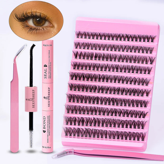 DIY Eyelash Extension Kit 200pcs Individual Lashes Cluster D Curl, 8-16mm Mix Lash Clusters with Lash Tweezers - Luxe Ladies Moda