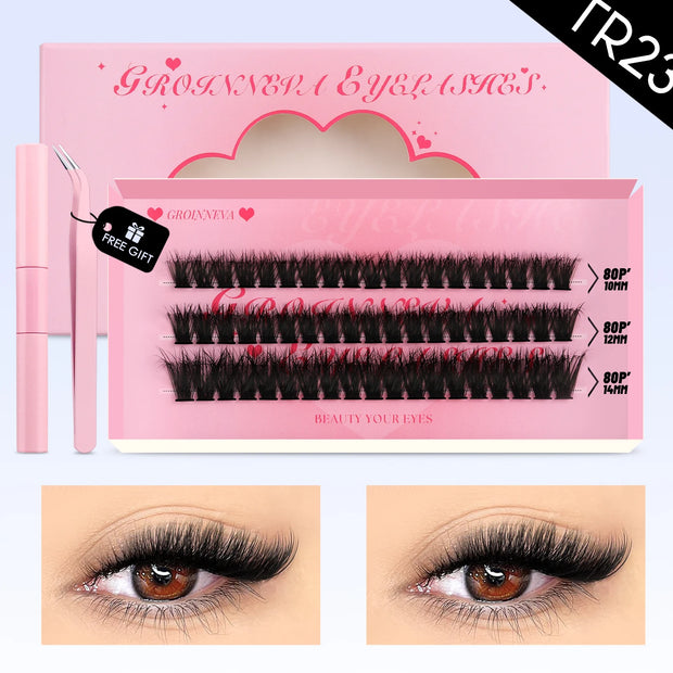 Lash Clusters Set Mixed Tray Lashes Kit Fluffy Individual Lashes Extension with Lash Bond and Seal At Home Makeup - Luxe Ladies Moda