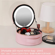 Travel PUMakeup Bag With Led Mirror, Portable Cosmetic Bag With Mirror And Light, Travel Rechargeable Makeup Bag With Led Lights - Luxe Ladies Moda