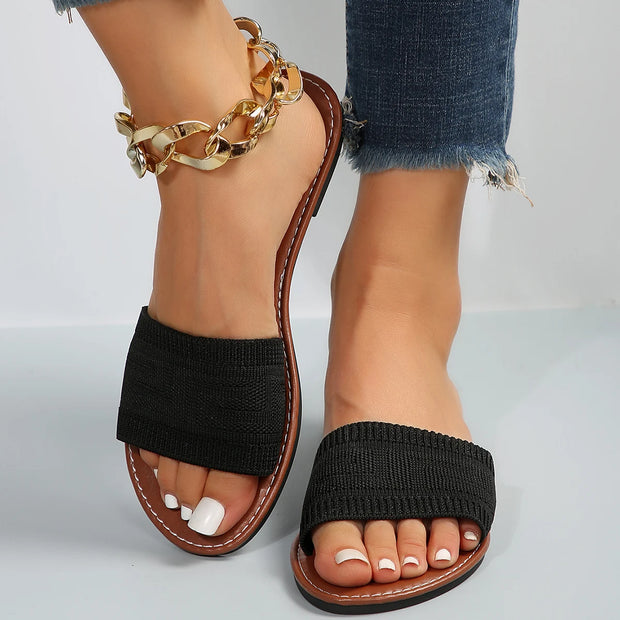 Women Slippers Summer Luxury Fashion Flat Sandals Brown Designer Open Toe Non-Slip Outdoor Beach Slippers Slides Women - Luxe Ladies Moda