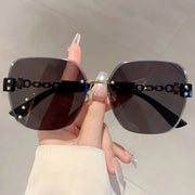 Gradient Tea Women Sunglasses Oversize Rimless Retro Shades for Decoration Driving UV Protection Sun Glasses - Luxe Ladies Moda