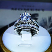 925 Silver Luxury Engagement Rings for Women 2Pcs/Set Shiny Zircon Two Tone Elegant Ring - Luxe Ladies Moda