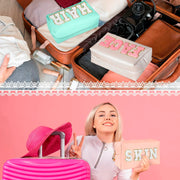 Chenille Letter Cosmetic Bag PU Leather Waterproof Pouch Cute Zipper Organizer, Skin, Hair and Face - Luxe Ladies Moda