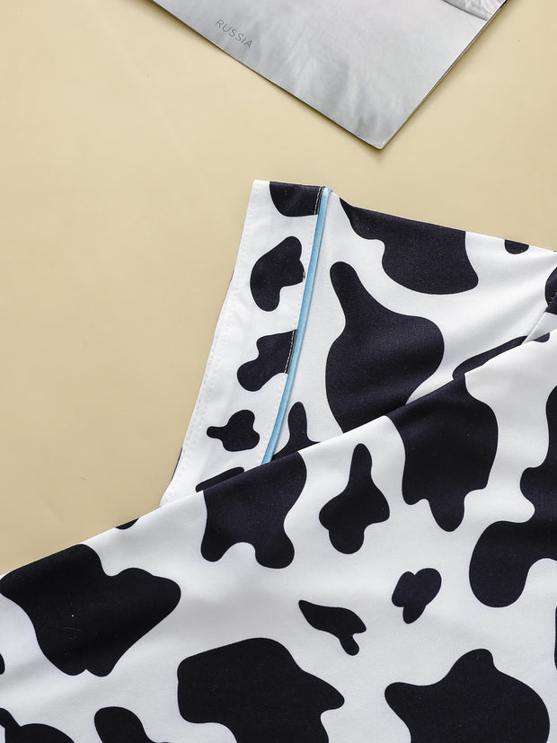 Two-piece set of women's pajamas lapel top and trousers cow pattern summer casual women's pajamas home wear - Luxe Ladies Moda