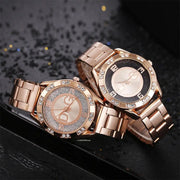 Women Watch Fashion with Diamonds Crystal Design Quartz Watches Leisure Rose Gold Stainless Steel Strap Clock - Luxe Ladies Moda