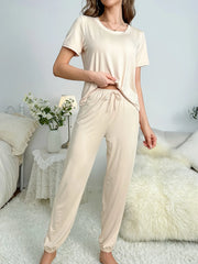 Women's new style pajamas short sleeve trousers elegant casual two-piece solid color home wear - Luxe Ladies Moda