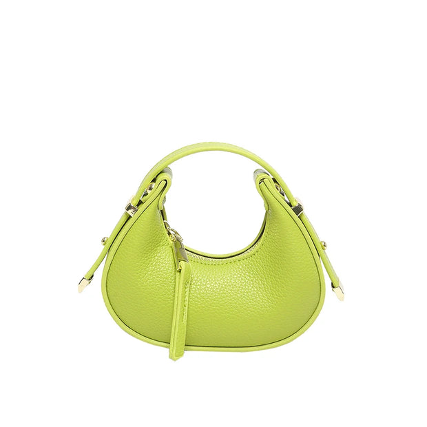 Textured Mini Half Moon Bag 2024 Chic Versatile Soft Leather Lipstick Handbags Girl's Cute Purse