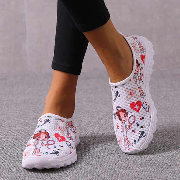 Rimocy Nurse Shoes Women Print Breathable Sneakers Woman Slip-on Light Non-slip Flats Ladies Soft Bottom Casual Sports Shoes - Luxe Ladies Moda