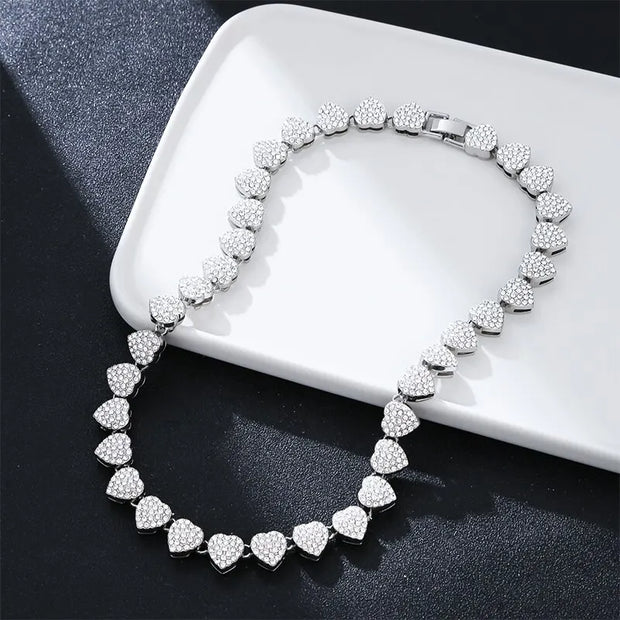 Heart Shape Cuban Chain Necklace – Gold Plated, Iced Out Crystal Jewelry for Women - Luxe Ladies Moda