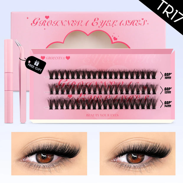 Lash Clusters Set Mixed Tray Lashes Kit Fluffy Individual Lashes Extension with Lash Bond and Seal At Home Makeup - Luxe Ladies Moda