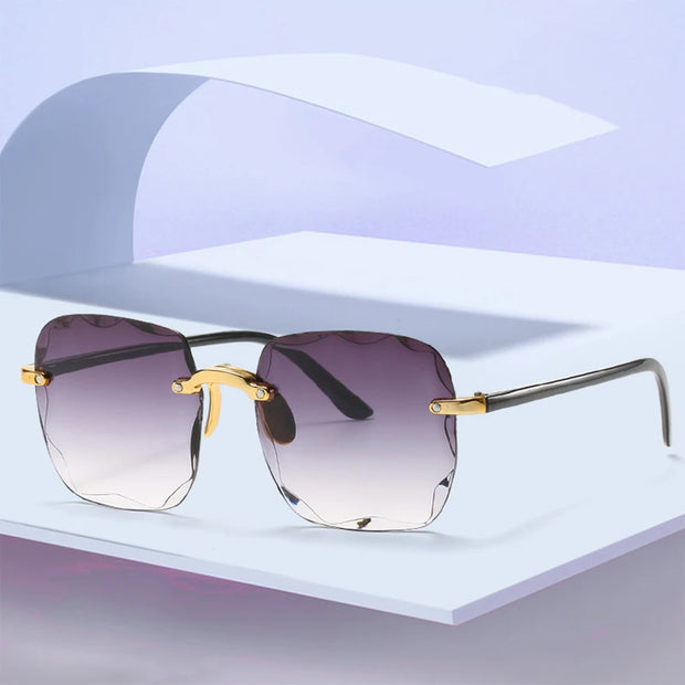Sunglasses For Women ladies Rimless Sun glasses Diamond cutting Lens Brand Designer Ocean Shades Vintage female glasses eyewear - Luxe Ladies Moda