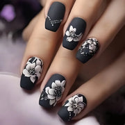 24pcs/set Medium long fake nails for women Spring summer flowers butterfly bee design faux ongles tips press on false nail art - Luxe Ladies Moda