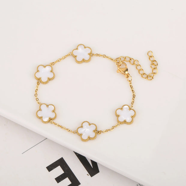 Adjustable Gold-Plated Stainless Steel 316L Plant Flower Bracelet – Five Leaf Clover Design, Women's Luxury Gift - Luxe Ladies Moda