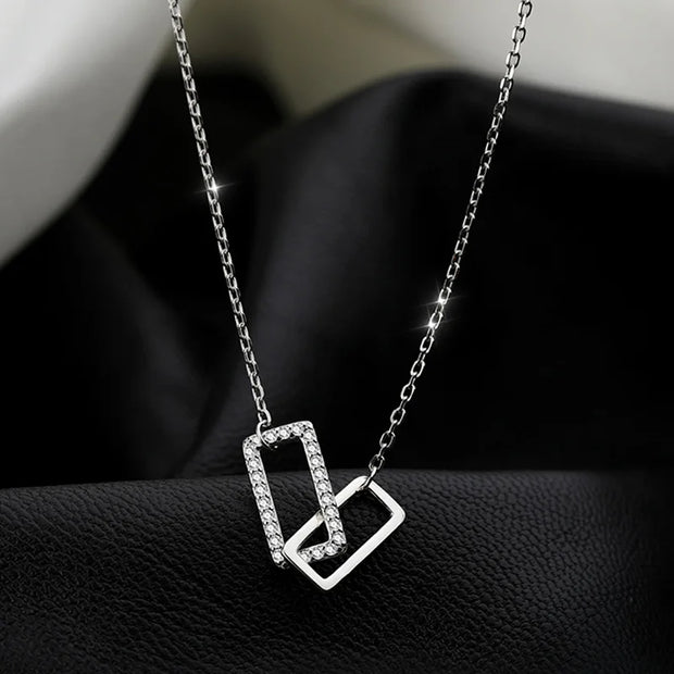 S925 Silver Round Choker Zircon For Women Fashion Chain Minimalist Dainty Double Circle Pendant Necklace Neck Fine Jewelry - Luxe Ladies Moda