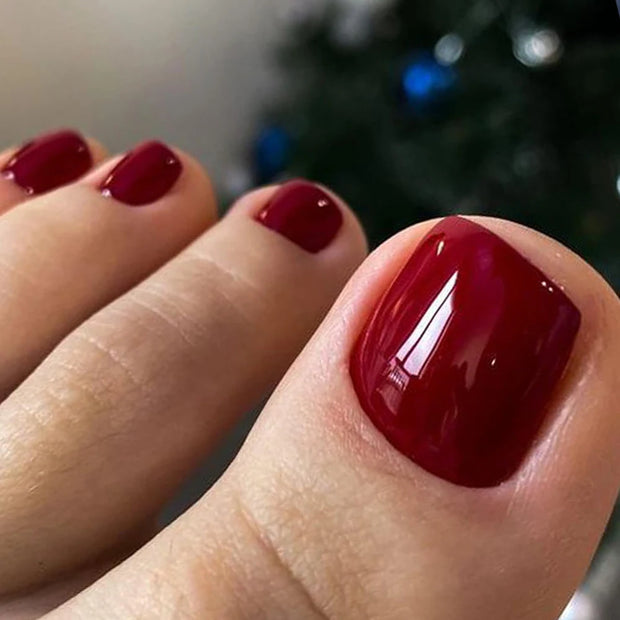 24 PCS Red/White/Black/Yellow/Wine Red Toenails Fake Toe Nails Natural -Solid Color Square Press on Toenails Short - Luxe Ladies Moda