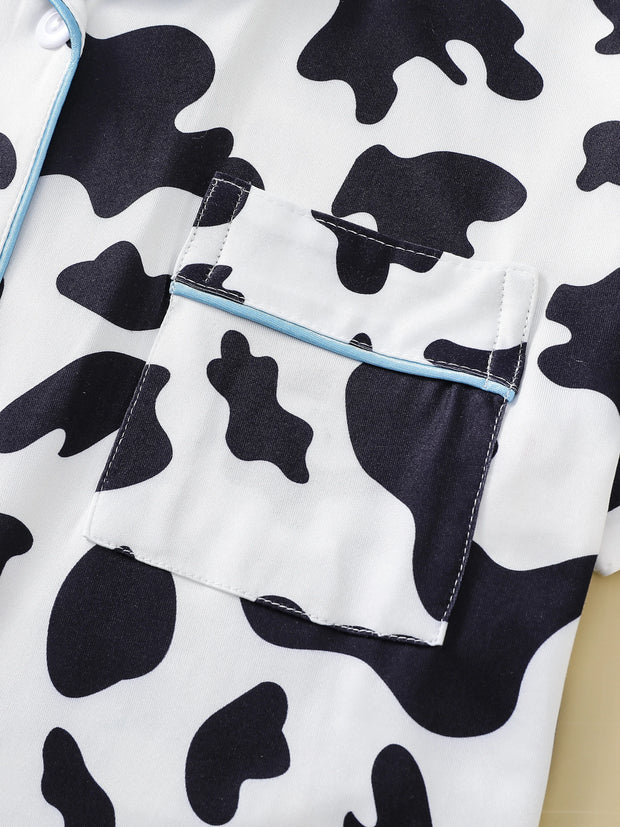 Two-piece set of women's pajamas lapel top and trousers cow pattern summer casual women's pajamas home wear - Luxe Ladies Moda