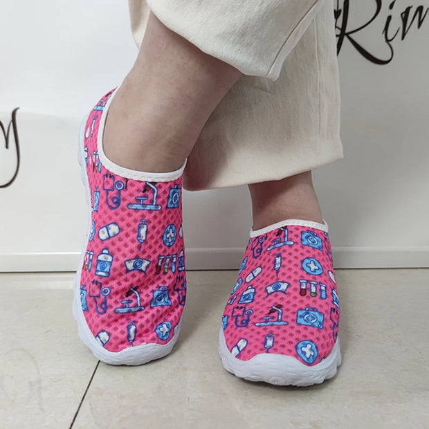 Rimocy Nurse Shoes Women Print Breathable Sneakers Woman Slip-on Light Non-slip Flats Ladies Soft Bottom Casual Sports Shoes - Luxe Ladies Moda