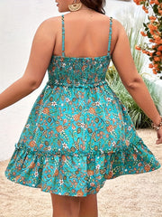 Plus Size Summer Women Elegant Floral Print Dress Vacation Vintage Casual Sleeveless Ruffle Sling Dresses - Luxe Ladies Moda