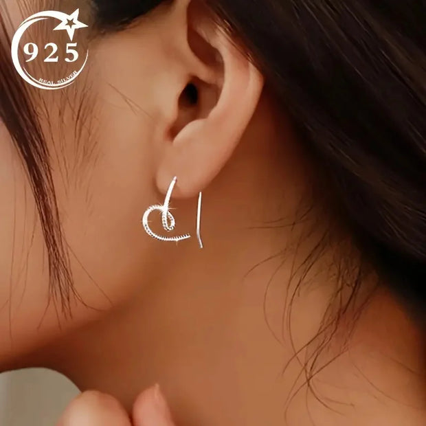 S925 Sterling Silver Single Wire Twisted Heart Shape Hook Earrings Women's Earrings Valentine's Day Gift Box 1.3g/0.046oz