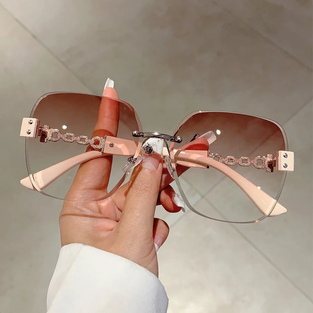 Gradient Tea Women Sunglasses Oversize Rimless Retro Shades for Decoration Driving UV Protection Sun Glasses - Luxe Ladies Moda