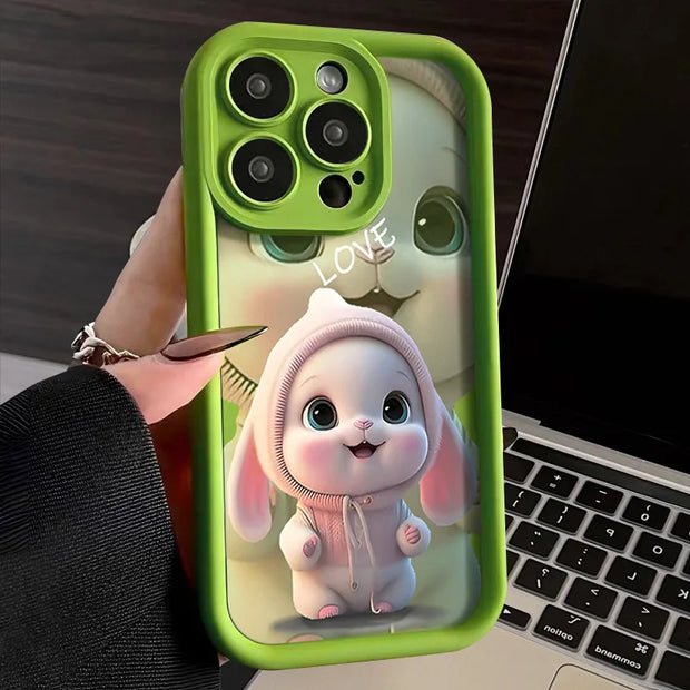 Lovely Pink Rabbit Silicone Case For Samsung Galaxy S24 S23 Ultra S22 S21 Plus S20 FE A12 A32 A52 A52S A23 A33 A53 A14 A34 A54 - Luxe Ladies Moda