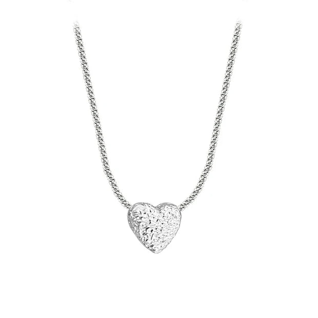 New 925 Sterling Silver Girls Hammer pattern Love Necklace Simple Heart shaped Pendant Women's Gift Boutique Jewelry NK153 - Luxe Ladies Moda