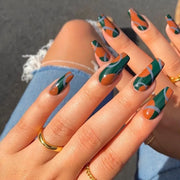 24pcs/Box Long T Handmade French Flame Wave Love With Diamond False Nail Enhancement Waterproof Gel Fake Nails