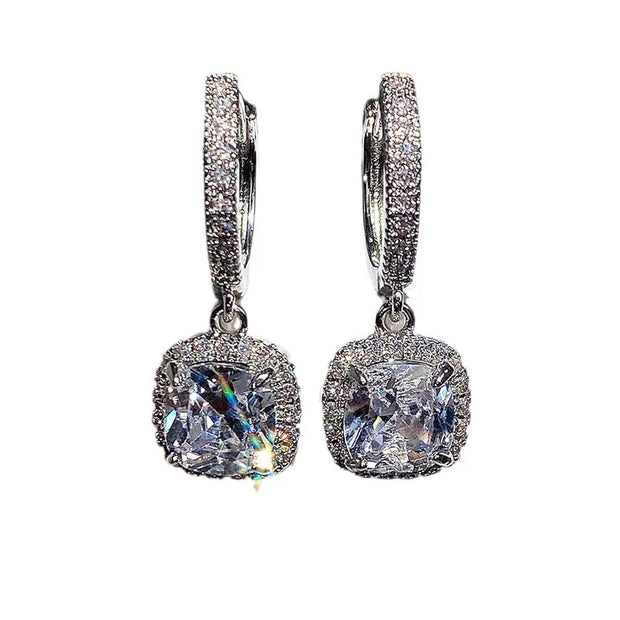 "Bright Square Zircon Women’s Earrings | Light Luxury Commuter Ear Hooks" - Luxe Ladies Moda