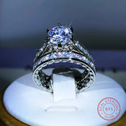 925 Silver Luxury Engagement Rings for Women 2Pcs/Set Shiny Zircon Two Tone Elegant Ring - Luxe Ladies Moda