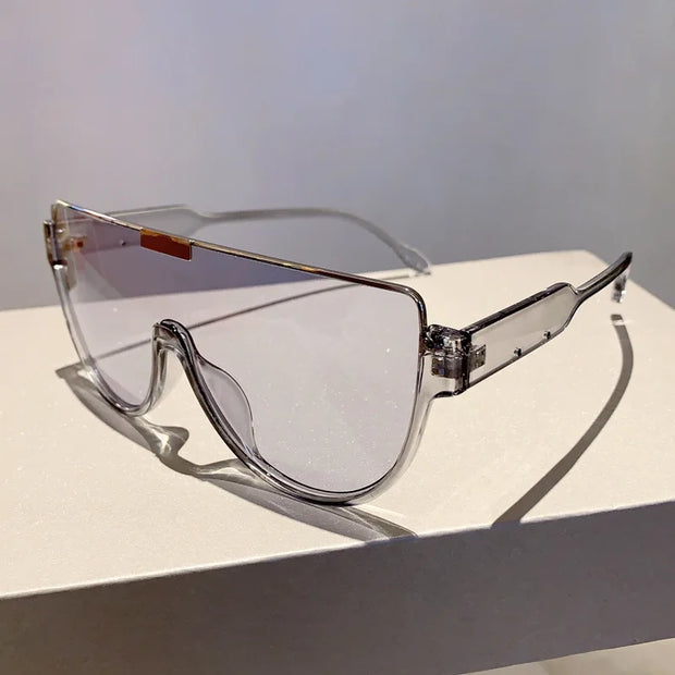 Luxury Brand Designer Half Frame Oversized Sunglasses Women For Men Vintage Fashion Sun Glasses Trendy Punk One Piece Shades - Luxe Ladies Moda